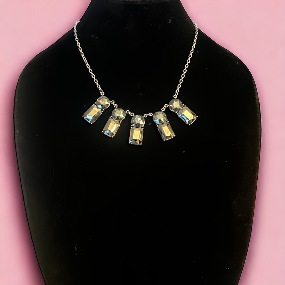 Chunky Rectangular Rhinestone Statement Necklace - image 1